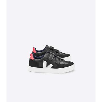 Veja V-12 LEATHER Kids' Sneakers Black/White | NZ 870QMA